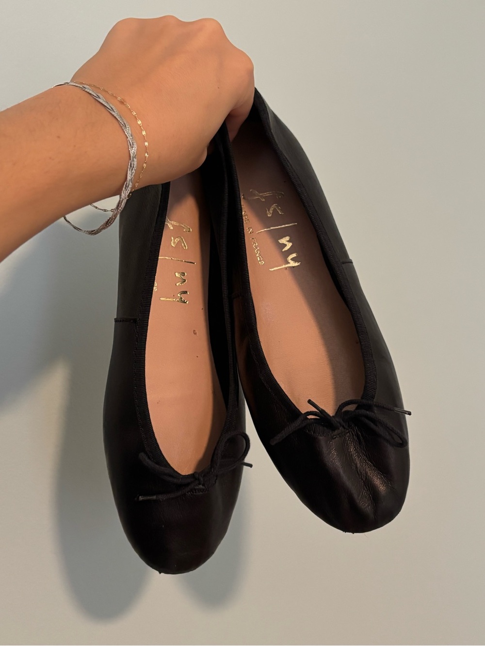 Darling Black Leather Ballet Flats - French Sole NY